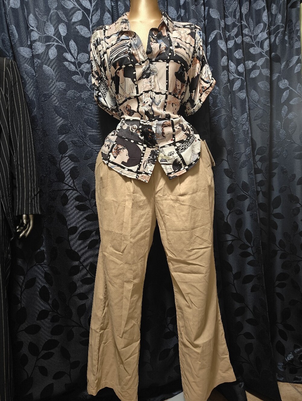 Belted Trousers and French print blouse